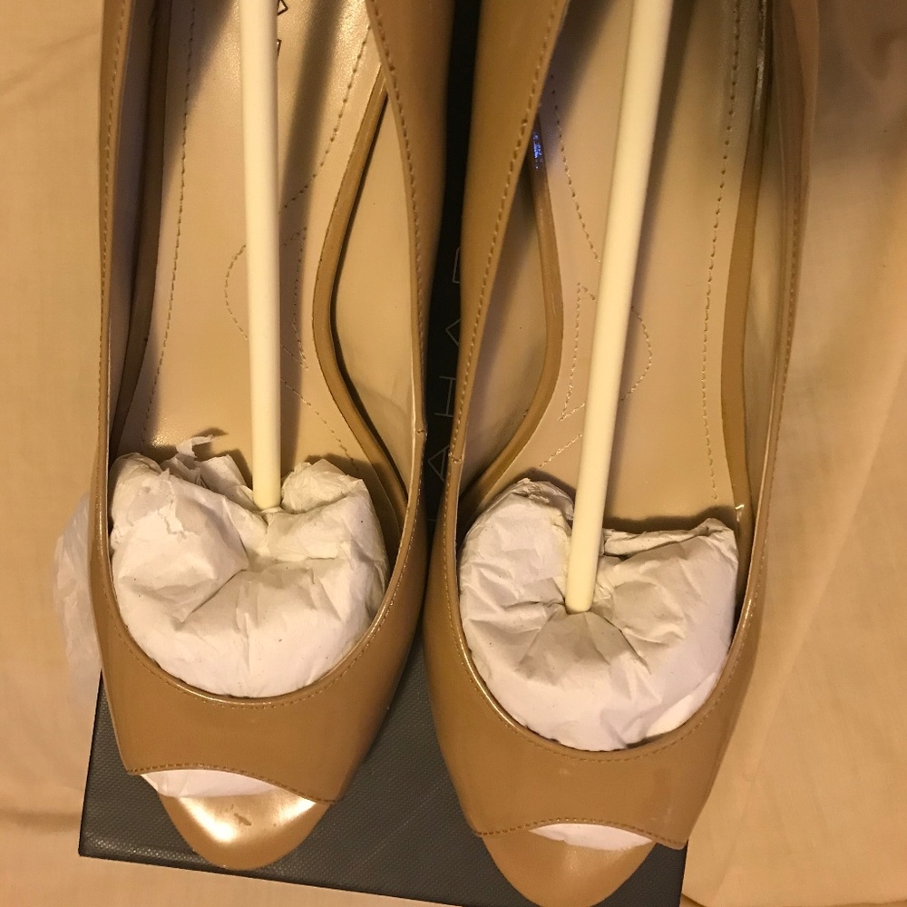 Tahari - Patent NUDE Peep Toe Pumps
